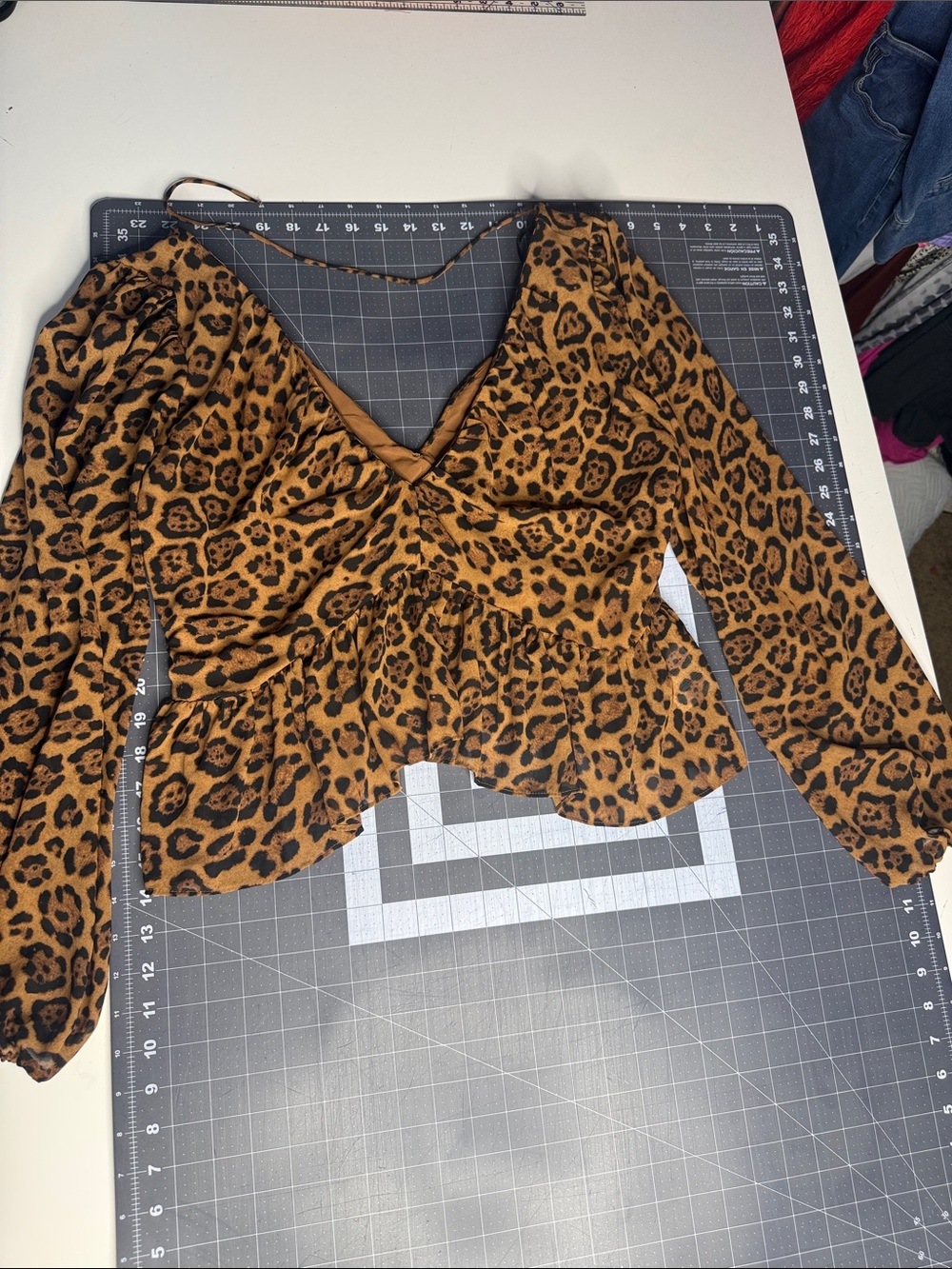 H&M Leopard Print V-Neck Peplum Blouse - Brown & Black